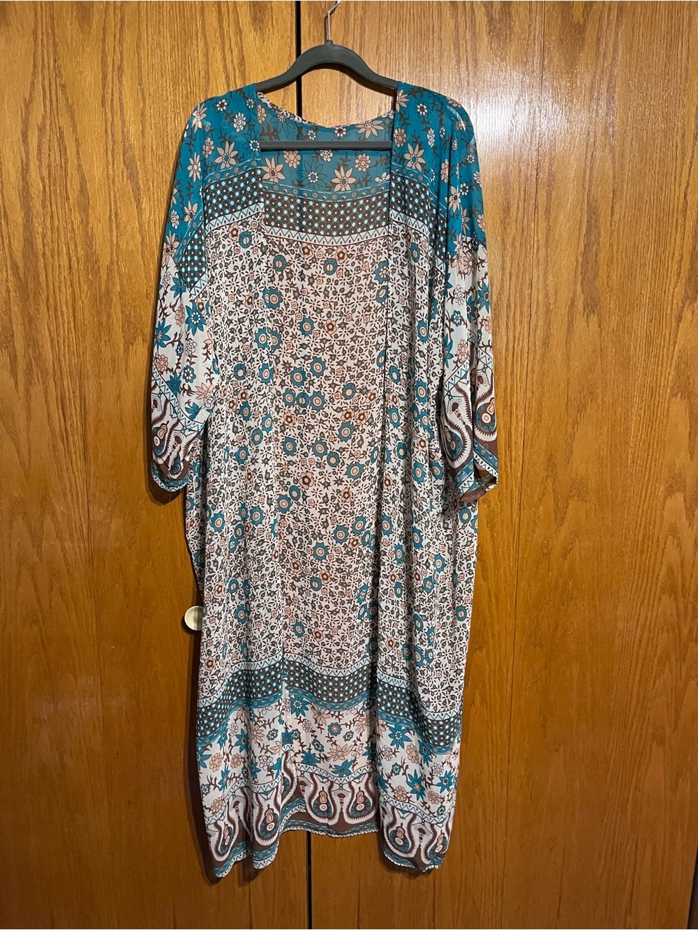Teal Floral Boho Long Kimono